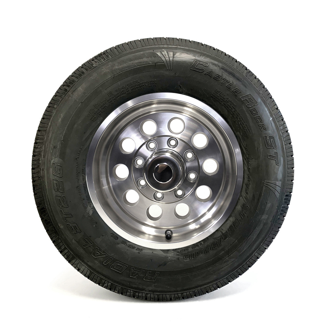 Pneu radial 235/80R16 10 plis LRE 3520 lbs Castle Rock et jante 16" 8 trous modulaire aluminium - RecreaShop