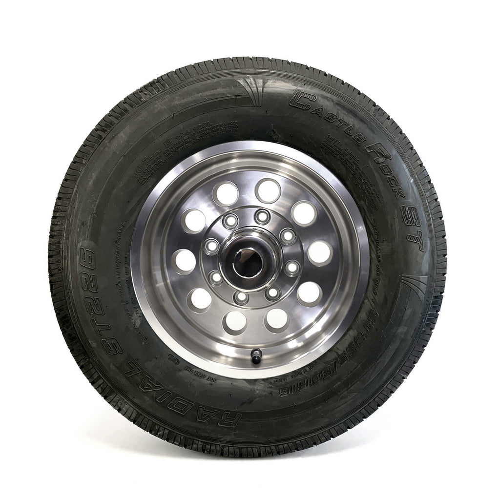 Pneu radial 235/80R16 10 plis LRE 3520 lbs Castle Rock et jante 16" 8 trous modulaire aluminium (valve haute pression) - RecreaShop