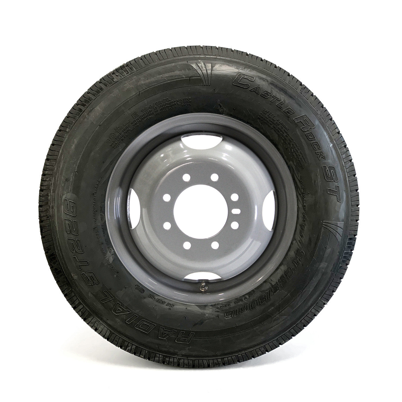 Pneu radial 235/80R16 10 plis LRE 3520 lbs Castle Rock et jante 16" 8 trous double grise - RecreaShop