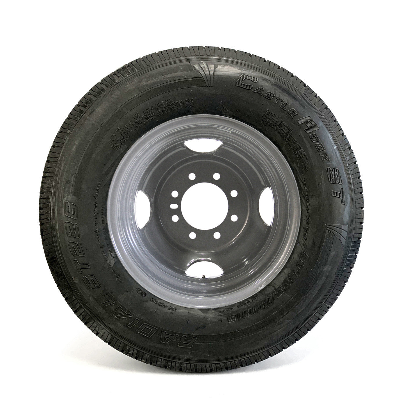Pneu radial 235/80R16 10 plis LRE 3520 lbs Castle Rock et jante 16" 8 trous double grise - RecreaShop