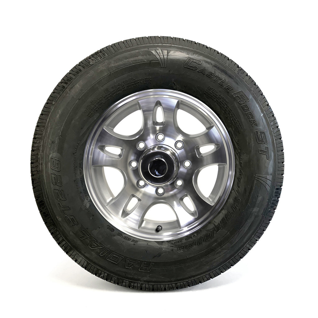 Pneu radial 235/80R16 10 plis LRE 3520 lbs Castle Rock et jante 16" 8 trous aluminium modèle-S5 - RecreaShop