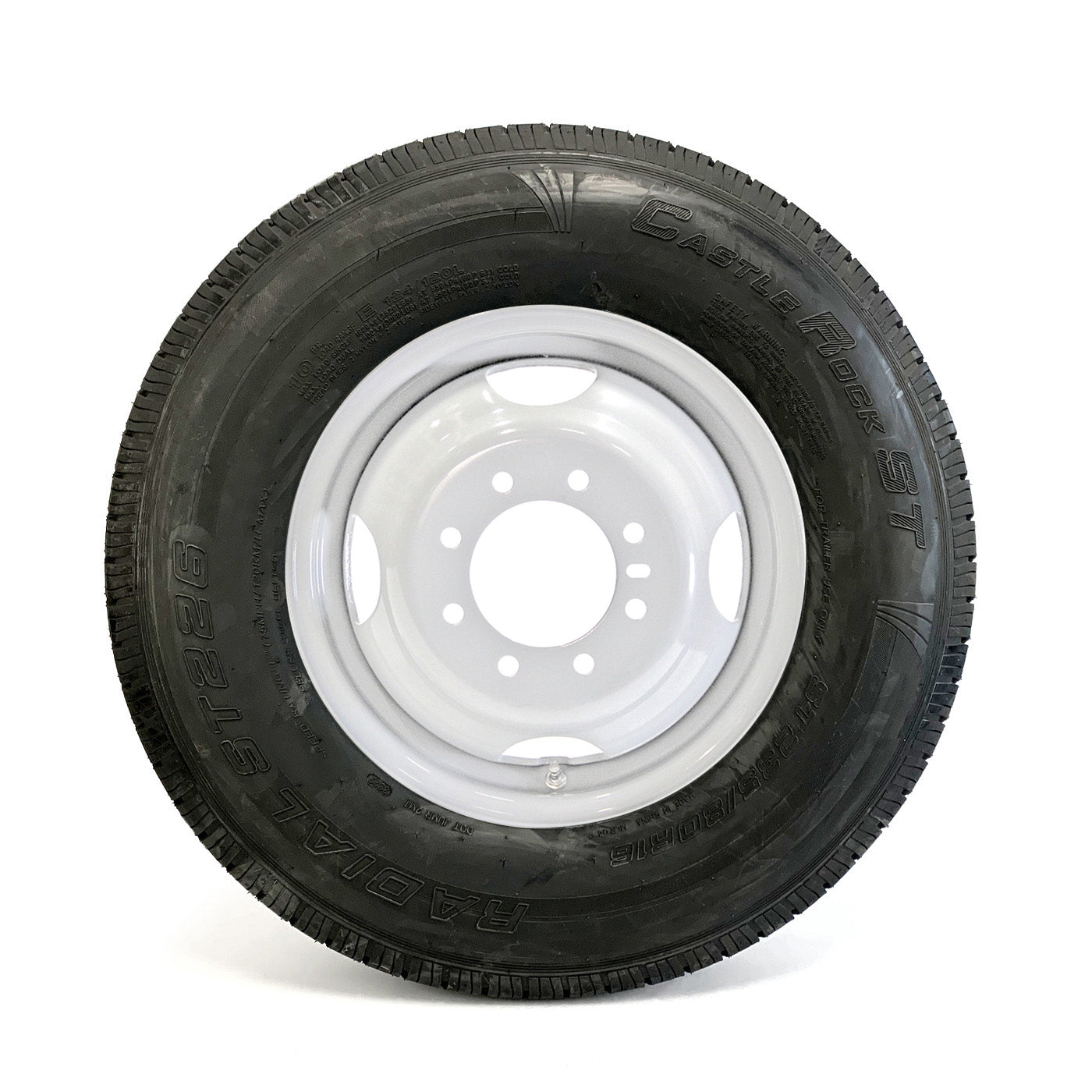 Pneu radial 235/80R16 10 plis LRE 3520 lbs Castle Rock et jante 16" 8 trous double blanche - RecreaShop