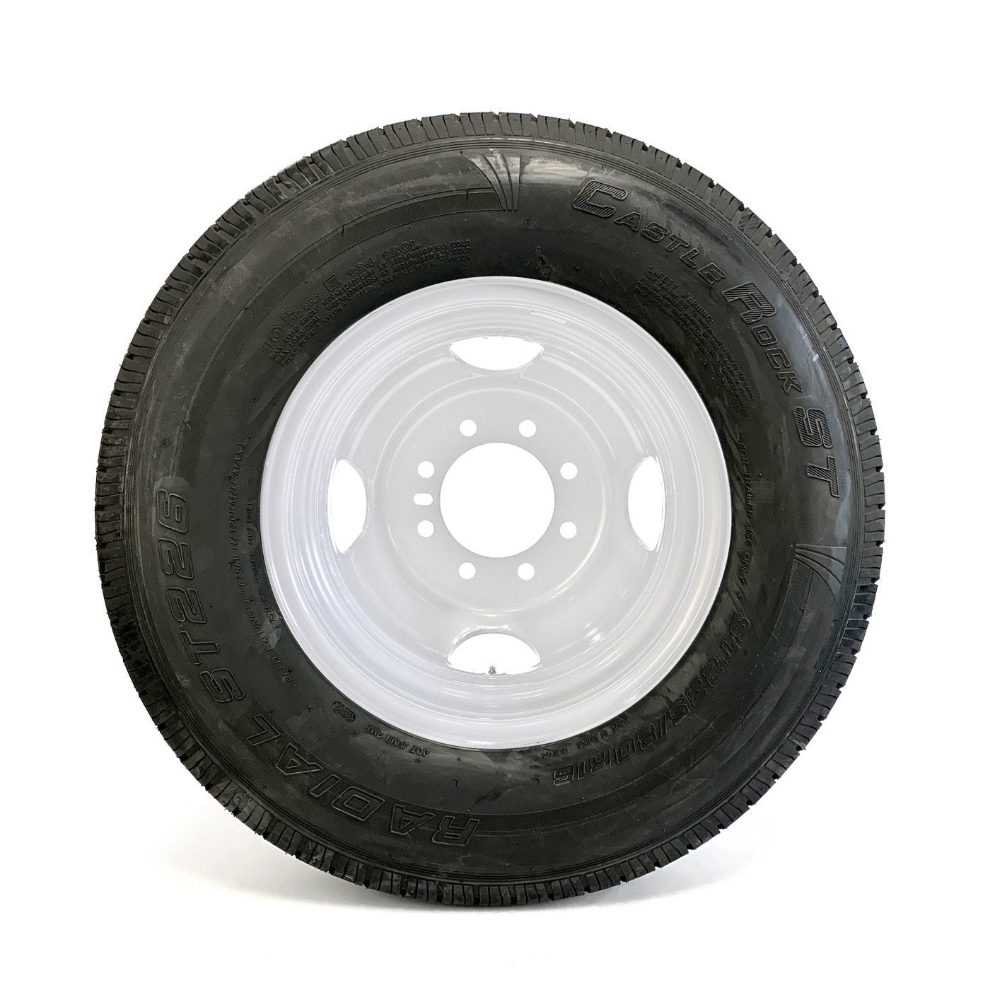 Pneu radial 235/80R16 10 plis LRE 3520 lbs Castle Rock et jante 16" 8 trous double blanche - RecreaShop