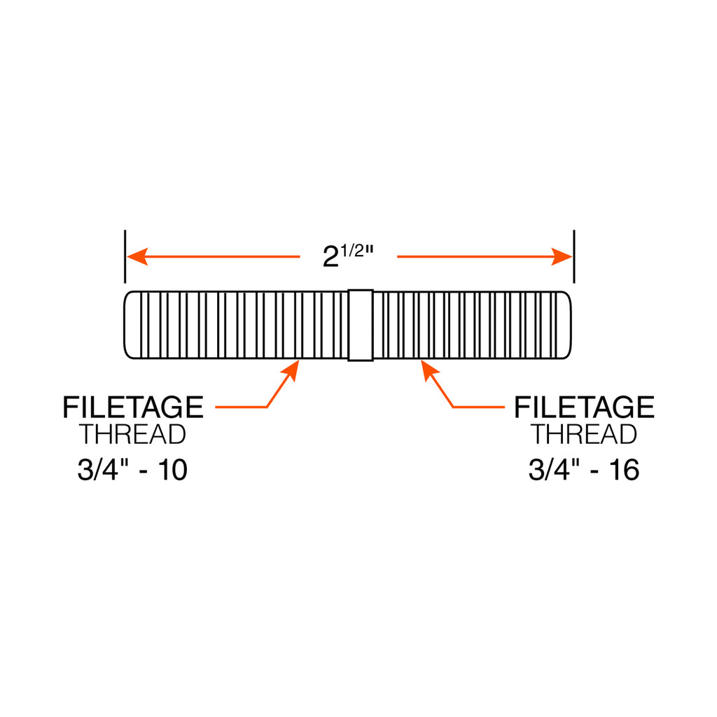 Goujon à visser 3/4"-10 et 3/4"-16 x 2 1/2" gauche - RecreaShop