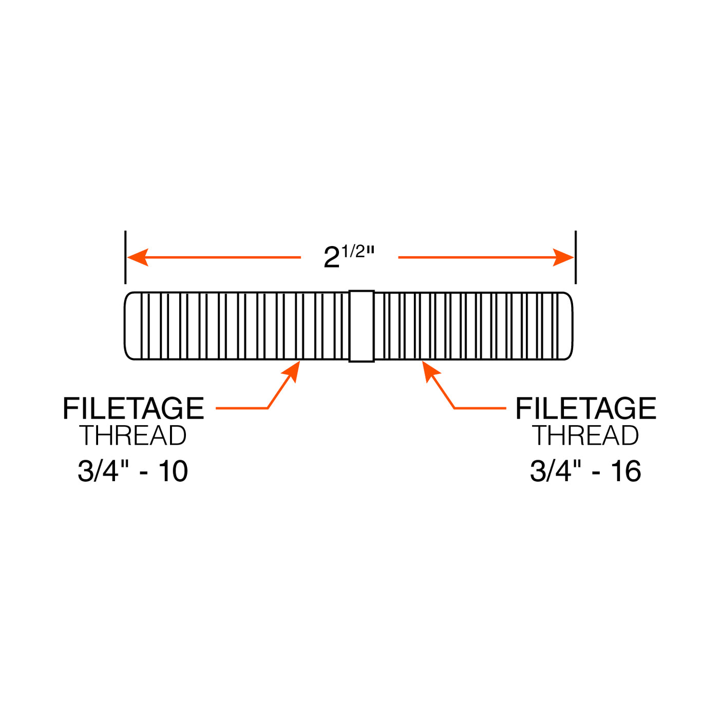 Goujon à visser 3/4"-10 et 3/4"-16 x 2 1/2" gauche - RecreaShop
