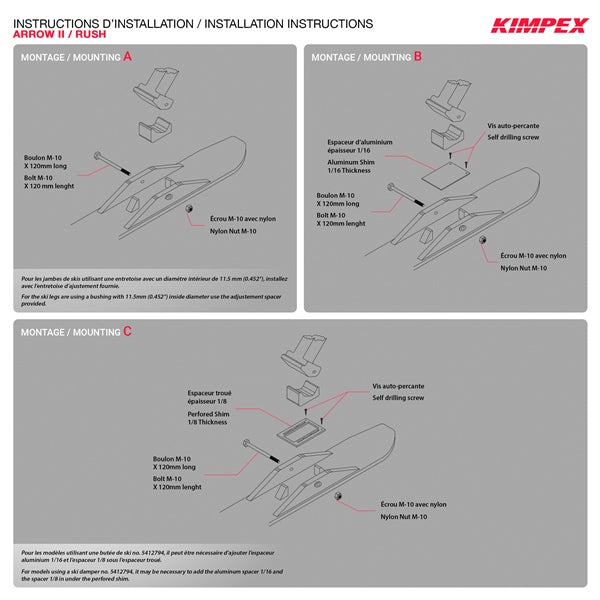 Kimpex Ensemble d'adaptateur de ski Arrow II et Rush