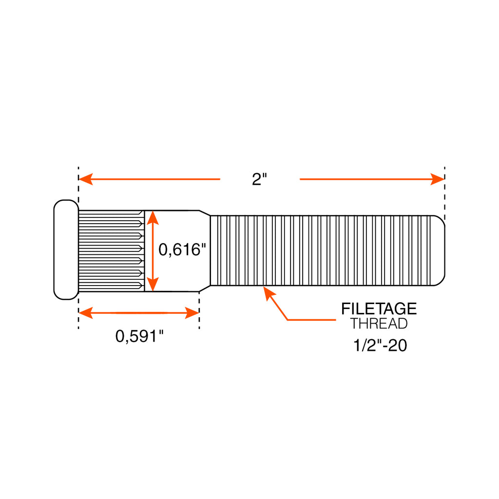 Goujon à presser 1/2"-20 x 2" 3,5K-5,5K épau. 0,616" pour tambour FRAMECO - RecreaShop