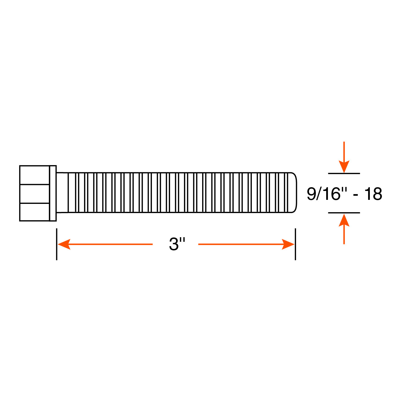 Boulon 9/16"-18 x 3" NF zinc GR 8 longs filets - RecreaShop
