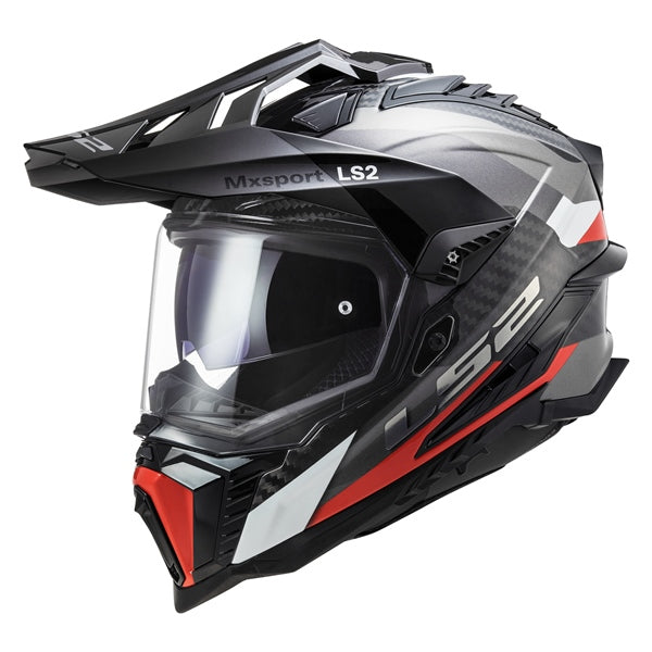 LS2 Casque Hors-Route Explorer Carbone Frontier - Sans lunette Titane brillant, Rouge - RecreaShop