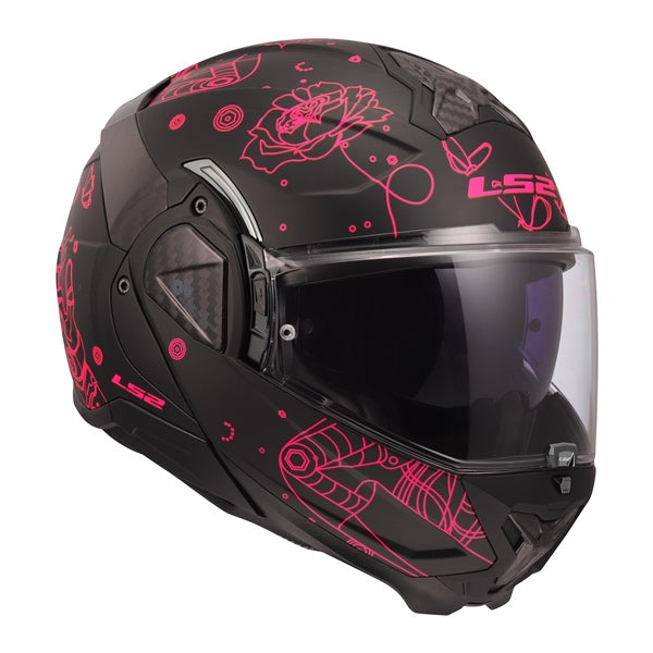 LS2 Casque modulaire Advant II Sophia Noir mat, Rose - RecreaShop