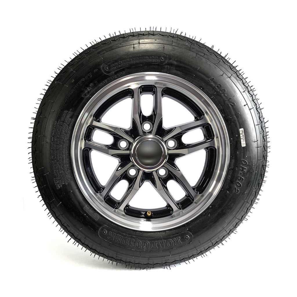 Pneu 4.80-12 6 plis LRC 990 lbs Roadguider et jante 12" 5 trous aluminium noir Osprey - RecreaShop