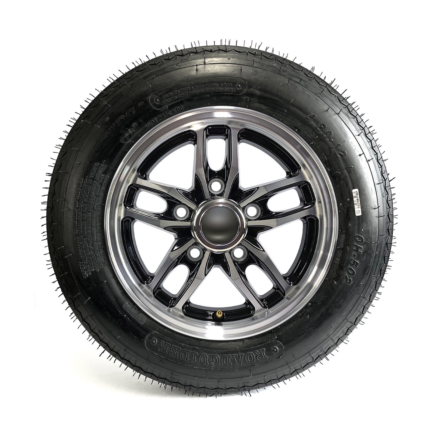 Pneu 4.80-12 6 plis LRC 990 lbs Roadguider et jante 12" 5 trous aluminium noir Osprey - RecreaShop