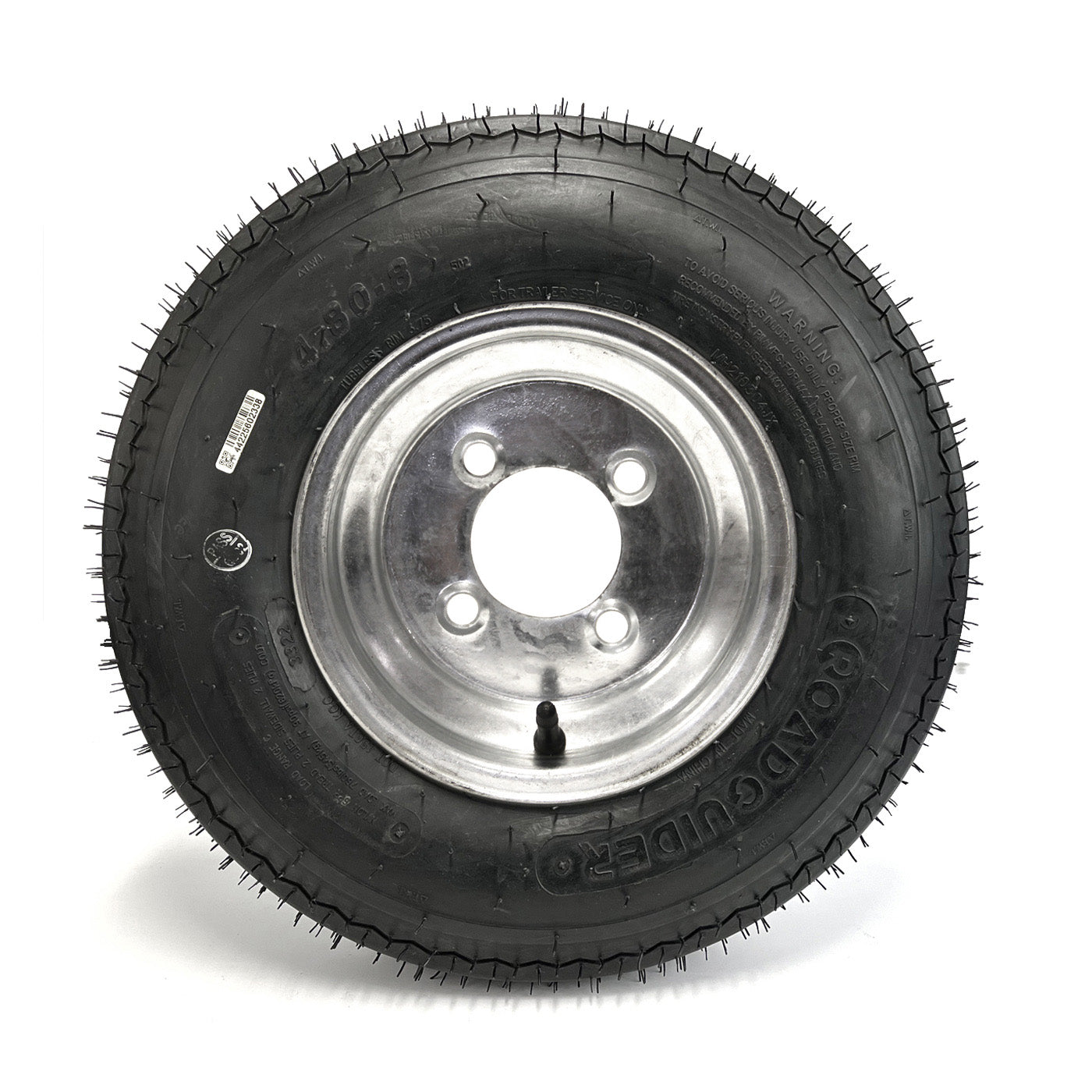 Pneu 4.80-8 6 plis LRC 760 lbs Roadguider et jante 8" 4 trous galvanisée - RecreaShop