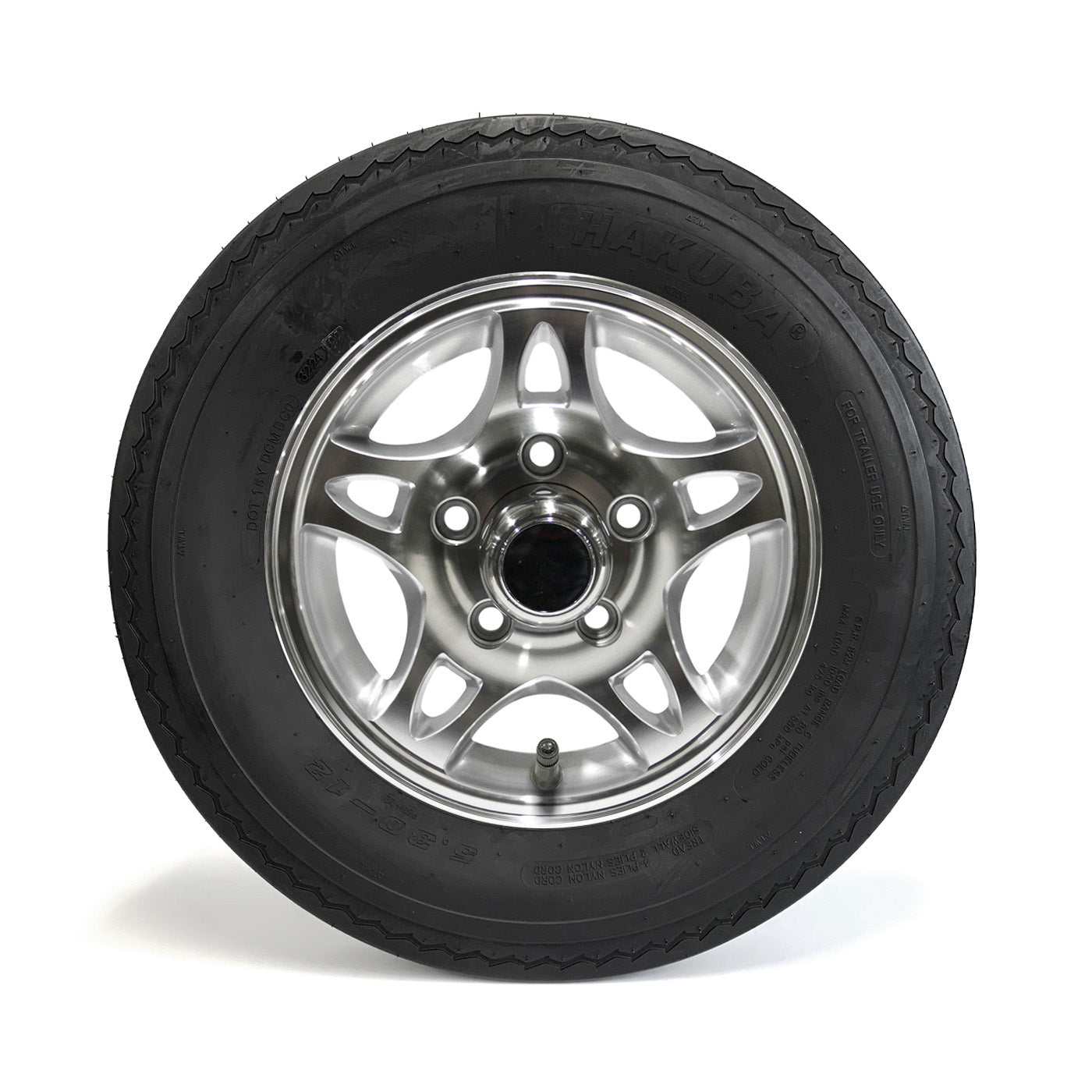 Pneu 530-12 6 plis LRC 1050 lbs Hakuba et jante 12" 5 trous aluminium modèle-S5 et centre de roue - RecreaShop