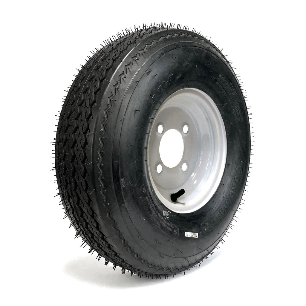 Pneu 570-8 6 plis LRC 910 lbs Roadguider et jante 8" 4 trous blanche avec chambre à air - RecreaShop