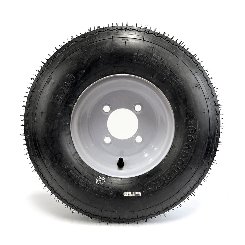 Pneu 570-8 6 plis LRC 910 lbs Roadguider et jante 8" 4 trous blanche avec chambre à air - RecreaShop