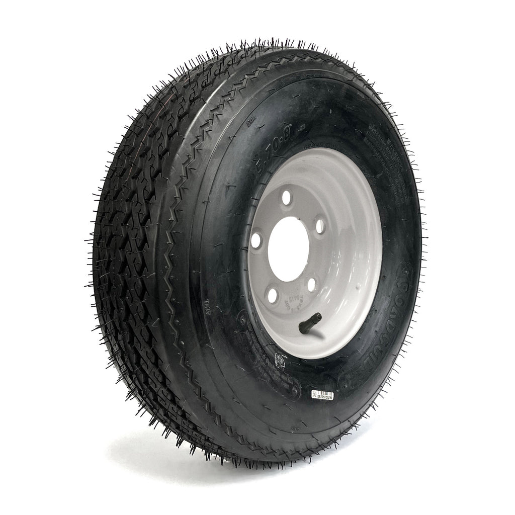 Pneu 570-8 6 plis LRC 910 lbs Roadguider et jante 8" 5 trous blanche - RecreaShop