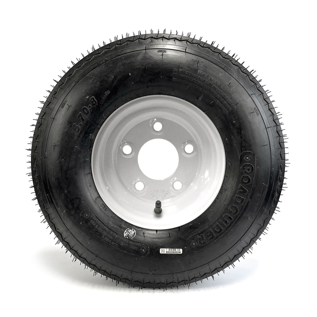 Pneu 570-8 6 plis LRC 910 lbs Roadguider et jante 8" 5 trous blanche - RecreaShop