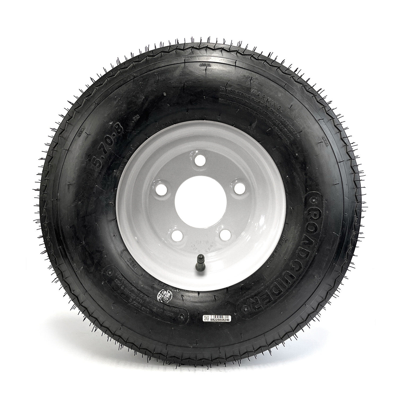 Pneu 570-8 6 plis LRC 910 lbs Roadguider et jante 8" 5 trous blanche - RecreaShop