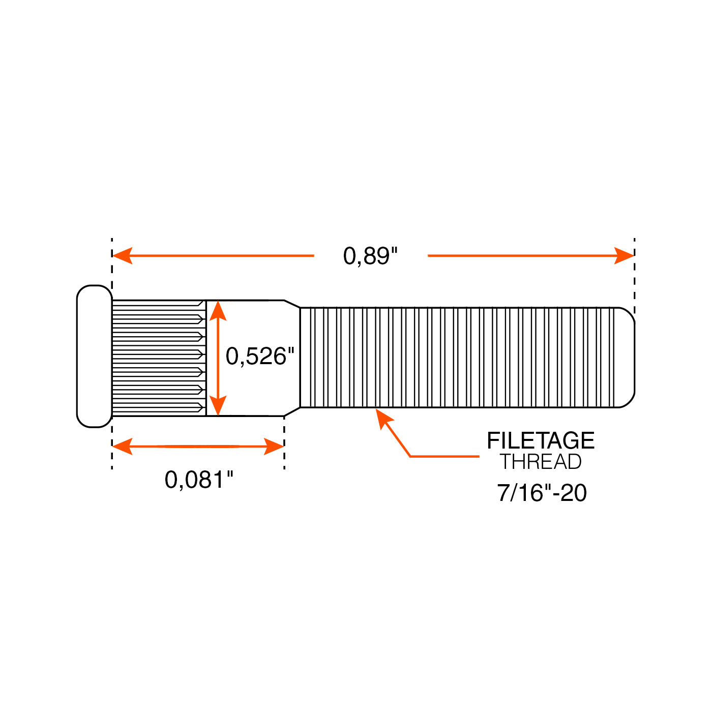 Goujon à presser 7/16"-20 x 0,89" 2,2K-4,4K épau. 0,53" DEXTER - RecreaShop