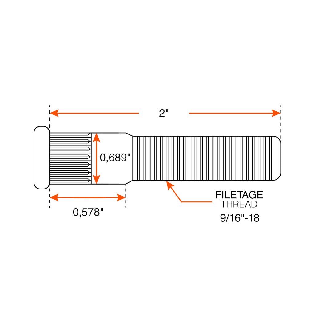 Goujon à presser 9/16"-18 x 2" 7K-7,2K épau. 0,689" zinc DEXTER - RecreaShop