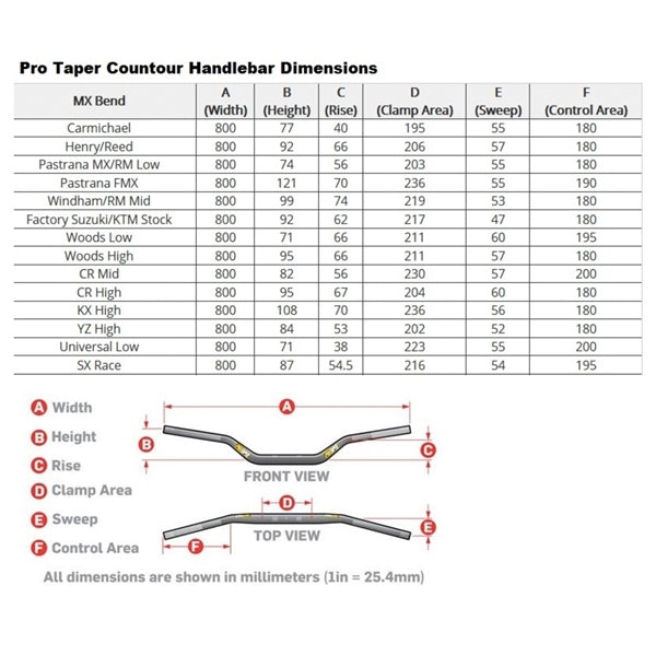 Pro Taper Guidon Contour MX CR haut